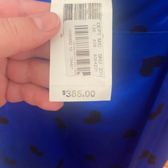 NWT Early 2000s Blue Satin Betsy Johnson Wrap dress w/ Black Hearts. Size 10 - Picture 5 of 9